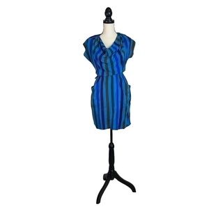 No. 6 Store NY New York Silk Mini Dress Pockets Blue Stripes FLAW Bag Dress
